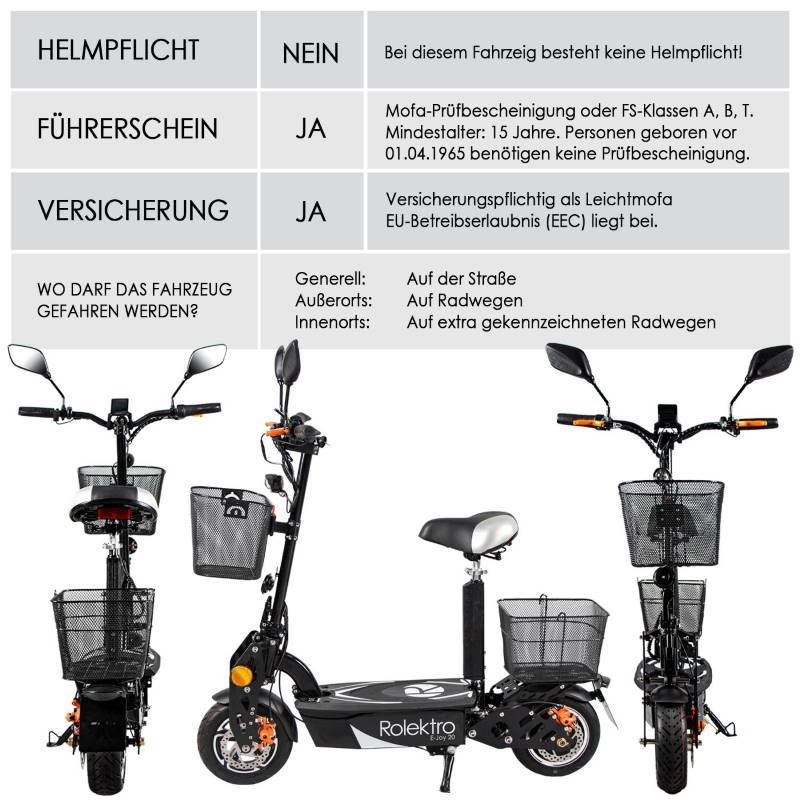 Rolektro E-Joy 20 Blei 20kmh/500W/36V/12Ah/120kg/30km SW E-Roller