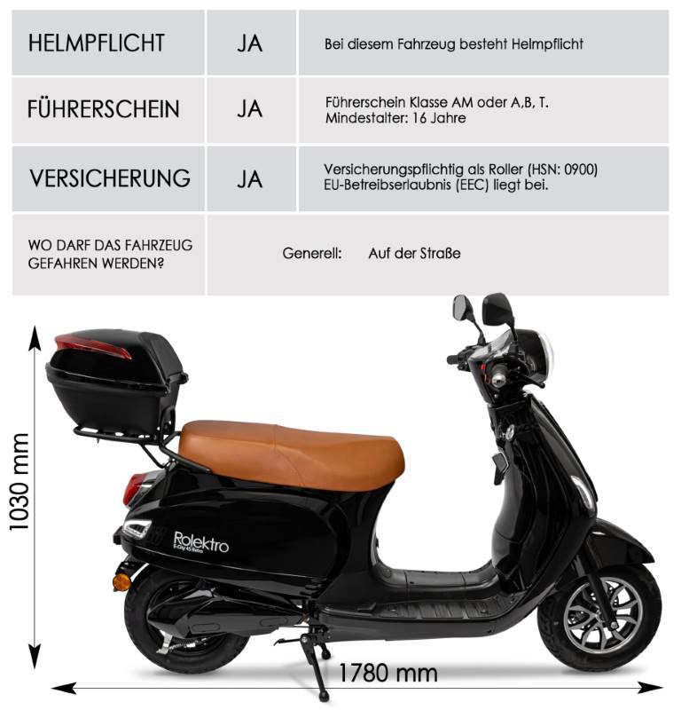 Rolektro E-City 45 Retro Li-Io 45kmh/2000W/27,5Ah SW E-Roller