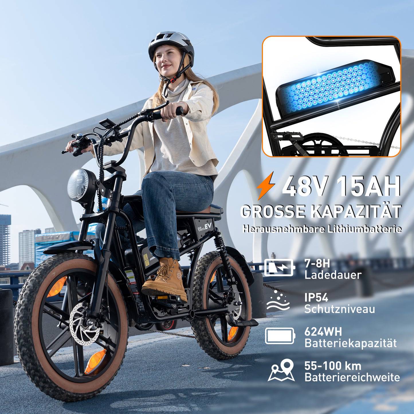 Evercross EK30 E-Bike SW 20" 48V/15Ah/720Wh/100kg 55km Fatbike