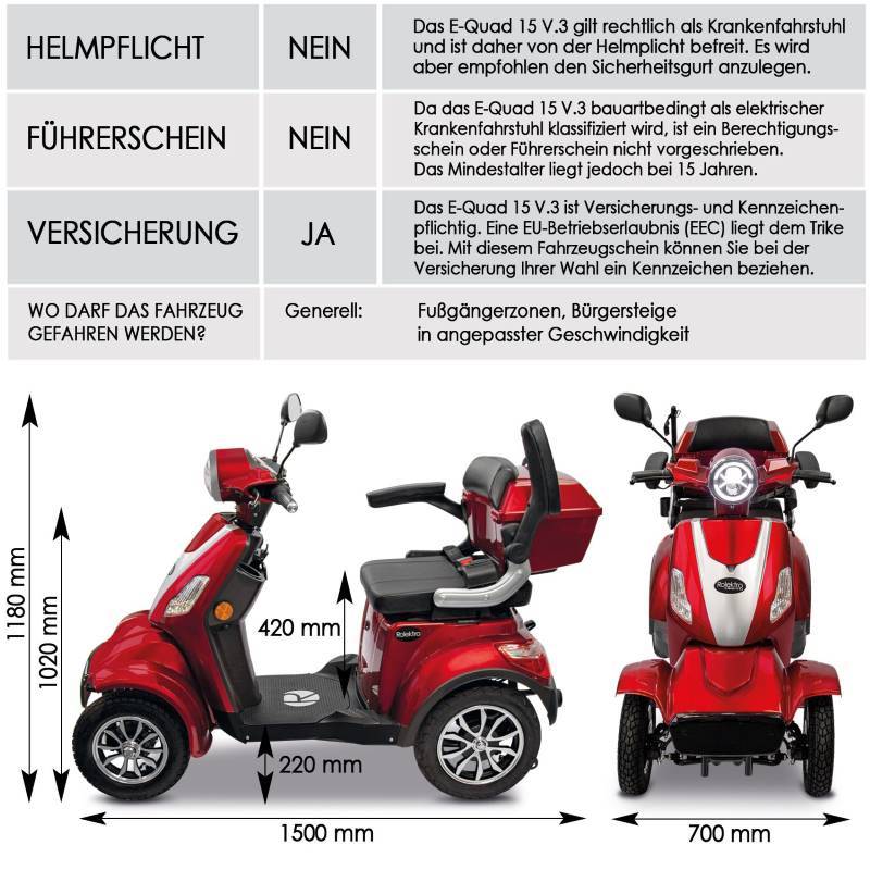 Rolektro E-Quad 15 V.3 Li-Io 15kmh/1000W/30Ah RT Seniorenmobil