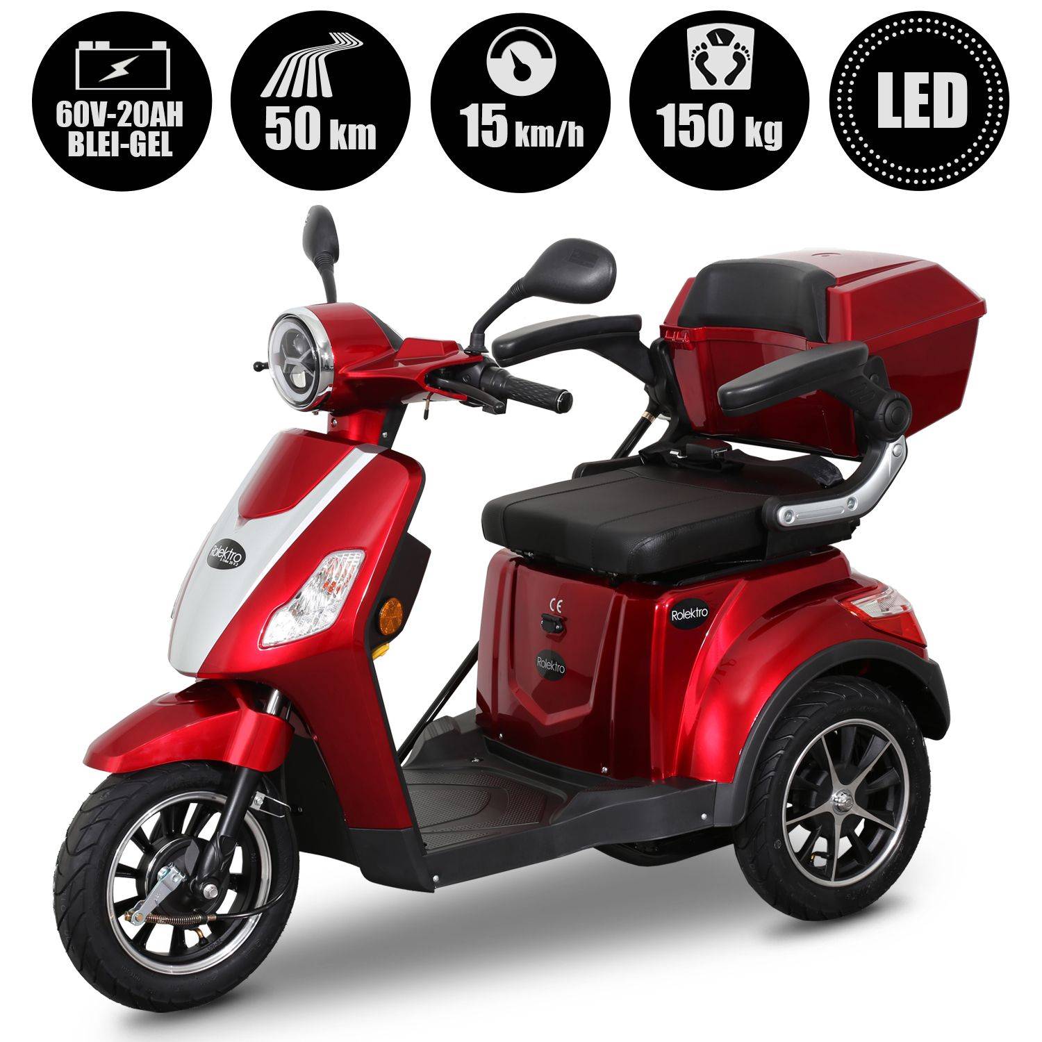 Rolektro E-Trike 15 V.3 Li-Io 15kmh/1000W/30Ah RT Seniorenmobil