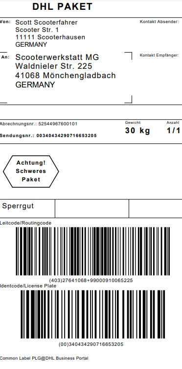 Versandlabel - DHL - Scooterversand Versandlabel - DHL - Scooterversand