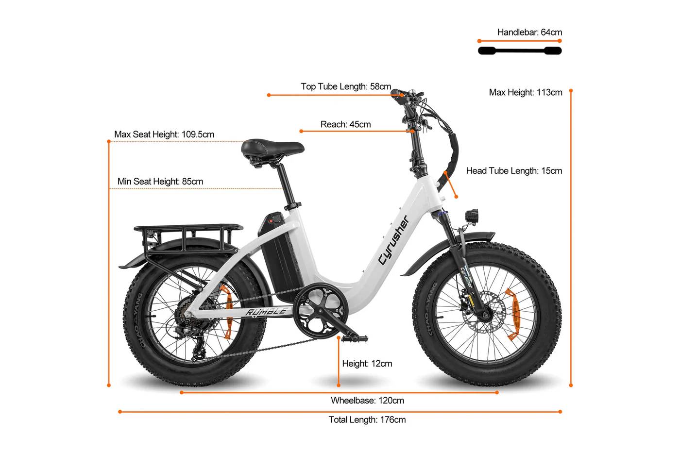 Cyrusher Rumble E-Bike SW 20" 48V/18Ah/864Wh/150kg 94km Fatbike